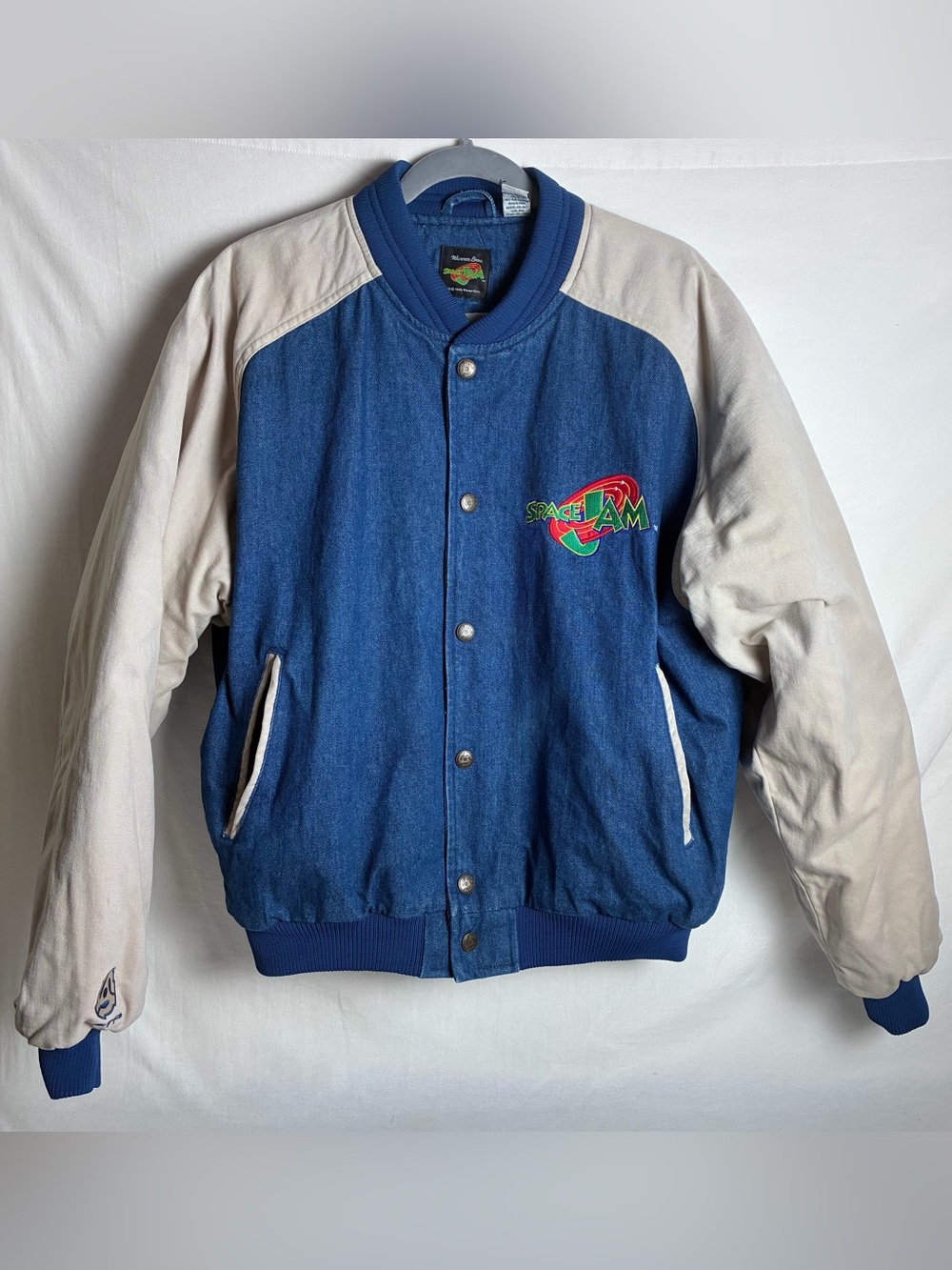 Vintage 1996 Space Jam Tune Squad Denim Varsity Jacket L 90s Streetwear